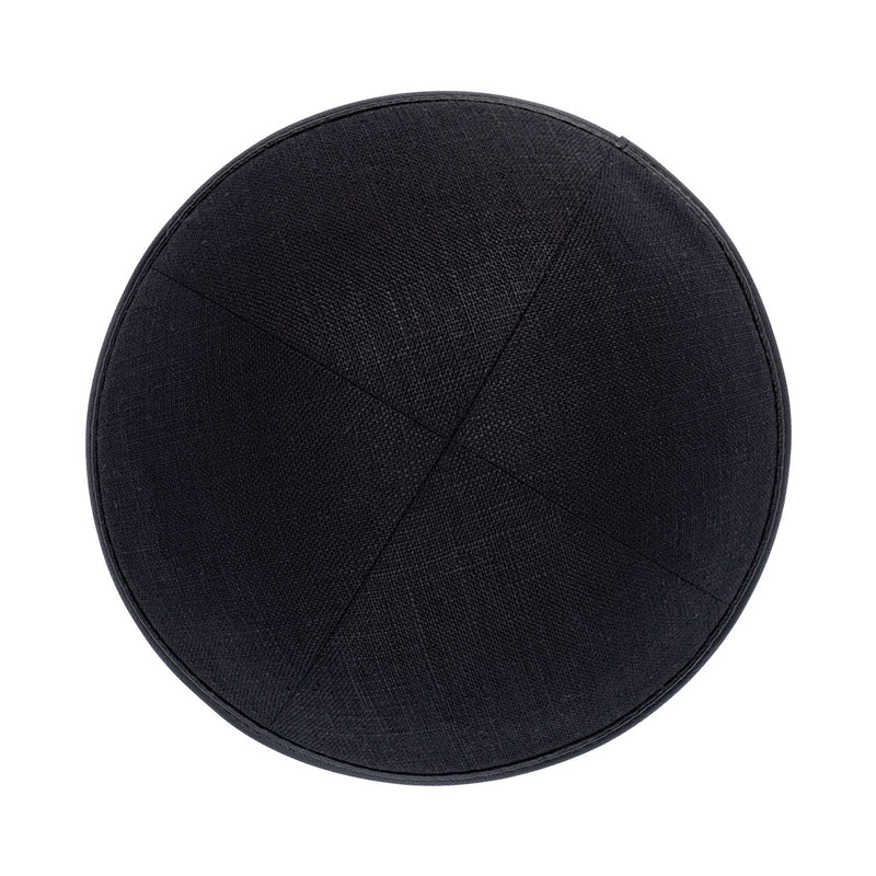 iKippah - Black Linen With Leather Rim Yarmulka