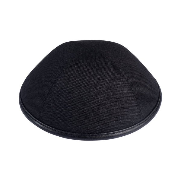 iKippah - Black Linen With Leather Rim Yarmulka