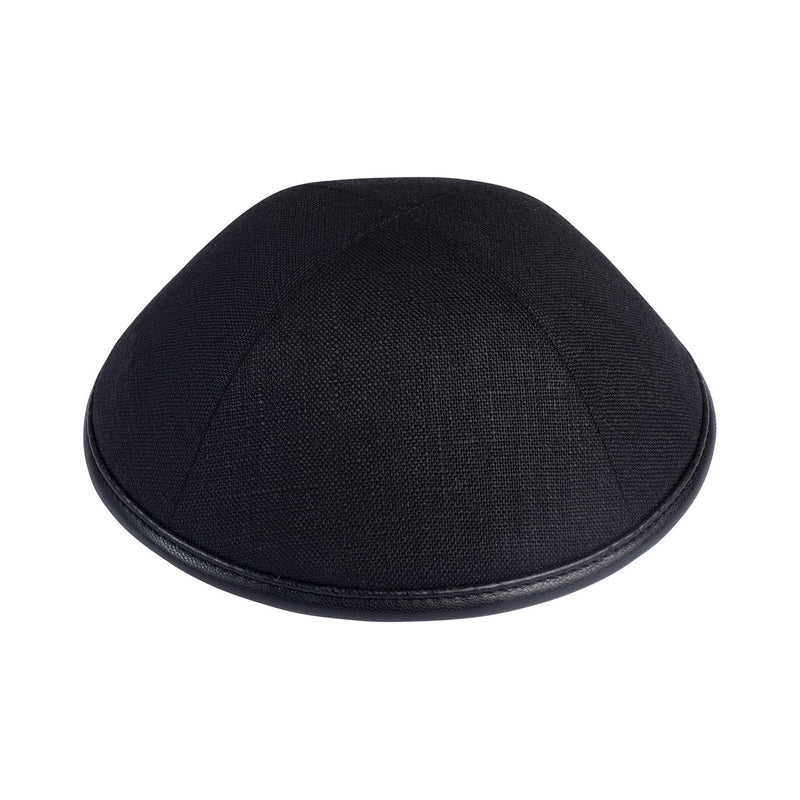 iKippah - Black Linen With Leather Rim Yarmulka