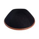 iKippah - Black Linen With Camel Leather Rim Yarmulka