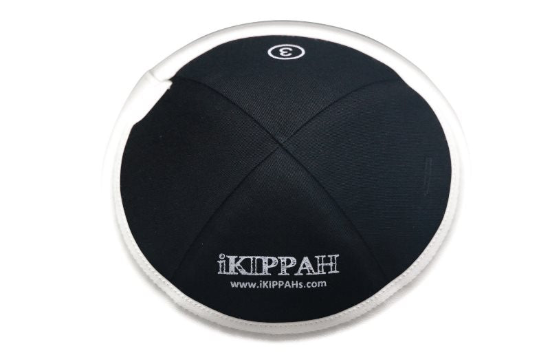 iKippah - Black Linen With White Leather Rim Yarmulka