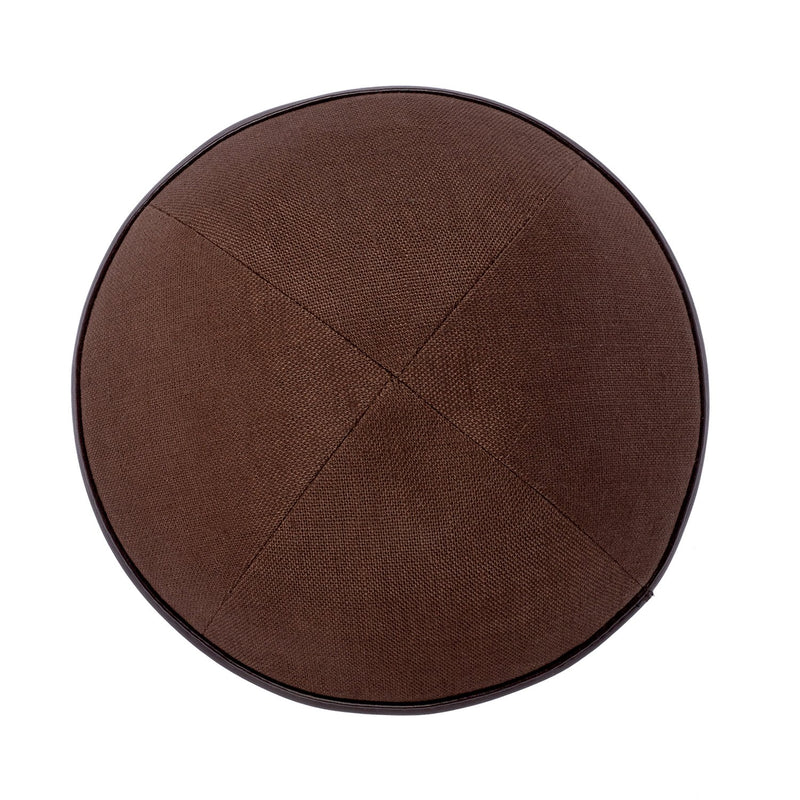 iKippah - Brown Linen With Leather Rim Yarmulka