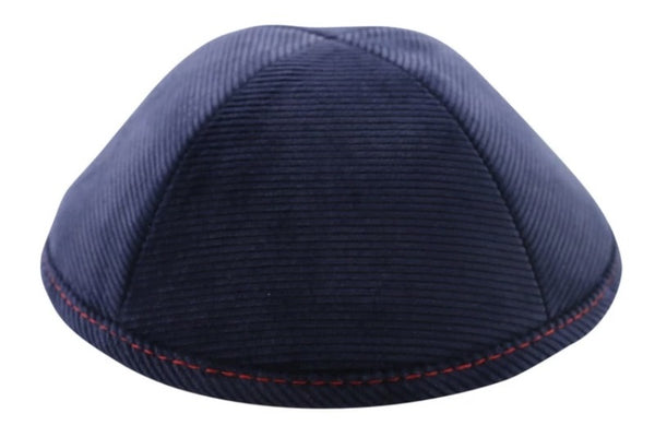 iKippah - Navy Corduroy Red Stitching Yarmulka