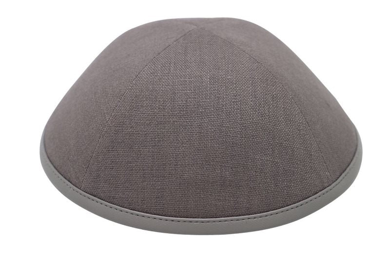 iKippah - Grey Linen With Leather Rim Yarmulka