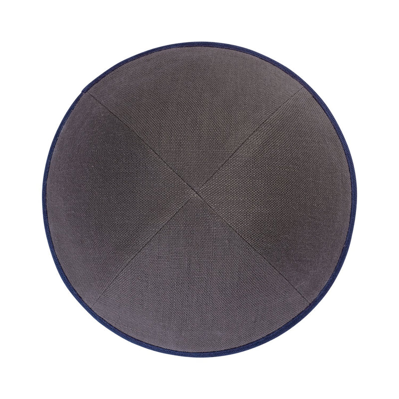 iKippah - Grey Linen With Navy Rim Yarmulka