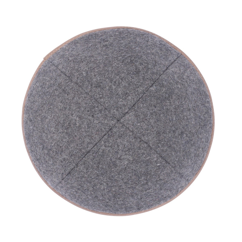 Ikippah - Grey Wool With Tan Leather Rim Yarmulka