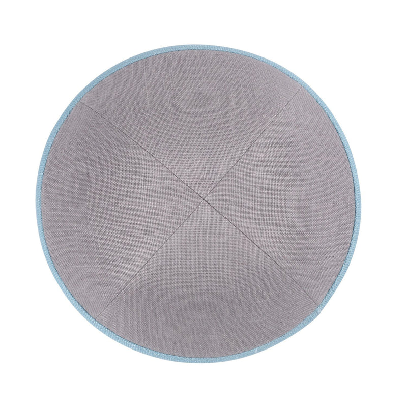 iKippah - Light Grey Linen With Light Blue Rim Yarmulka