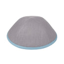 iKippah - Light Grey Linen With Light Blue Rim Yarmulka