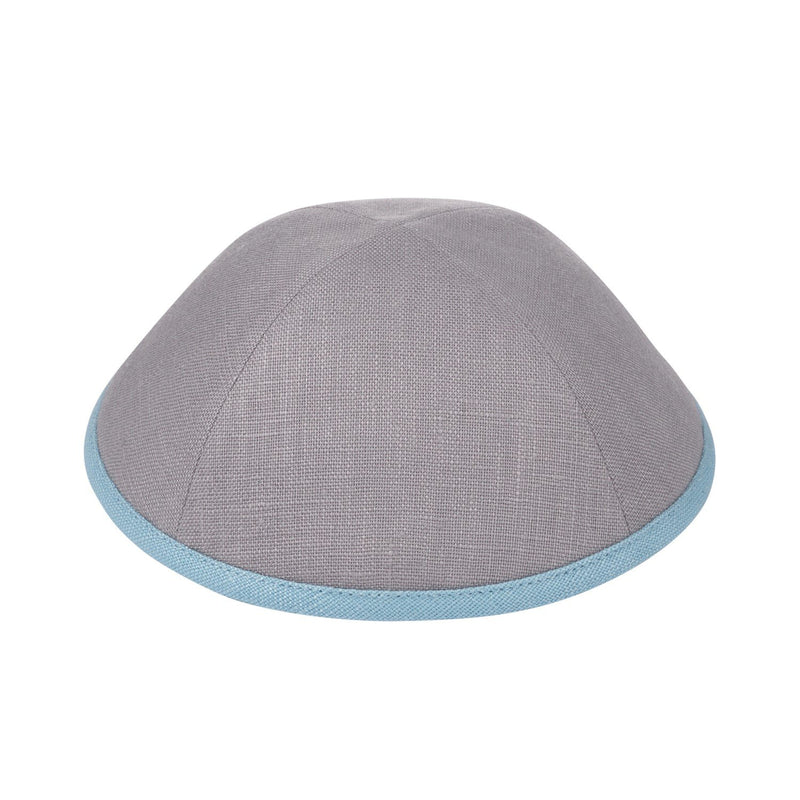 iKippah - Light Grey Linen With Light Blue Rim Yarmulka