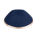 iKippah - Navy Linen With Rose Gold Leather Rim Yarmulka