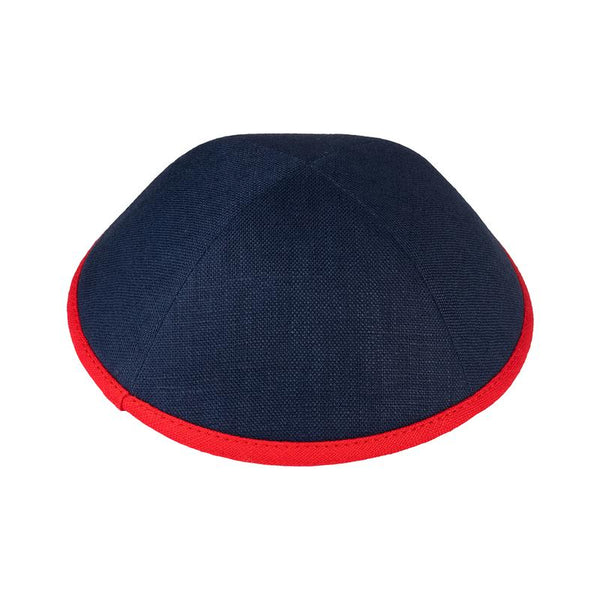 iKippah - Navy Linen With Red Rim Yarmulka