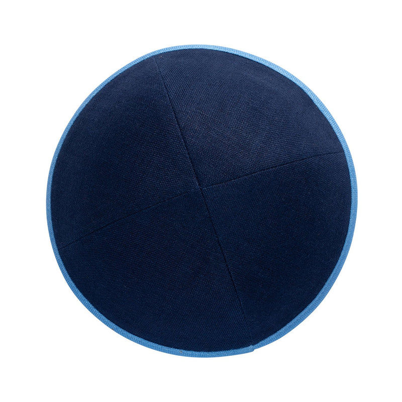 iKippah - Navy Linen With Sky Blue Rim Yarmulka