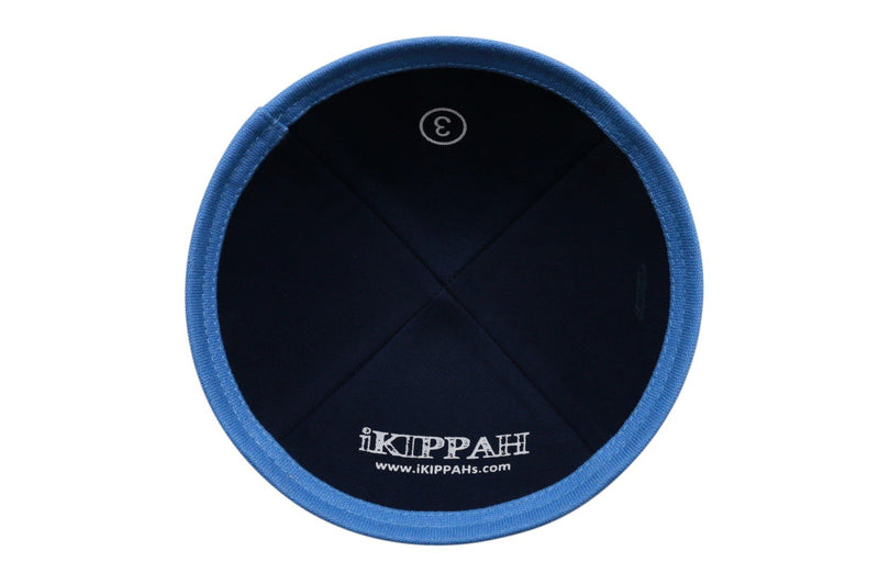 iKippah - Navy Linen With Sky Blue Rim Yarmulka