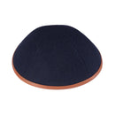iKippah - Navy Wool With Camel Leather Rim Yarmulka