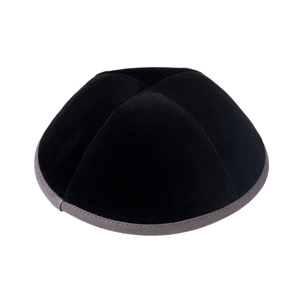 iKippah - Black Velvet With Grey Rim Yarmulka