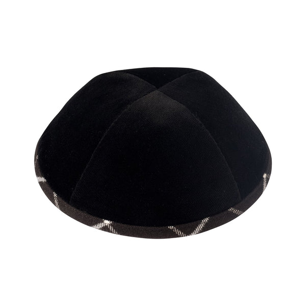 iKippah - Black Velvet With Plaid Rim Yarmulka