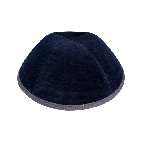 iKippah - Navy Velvet With Grey Rim Yarmulka