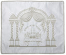 Challah Cover Brocade: Lekovod Shabbos Gold Arch - White