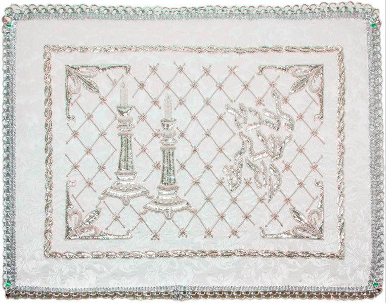 Challah Cover Brocade: Lekovod Shabbos Kodesh - White