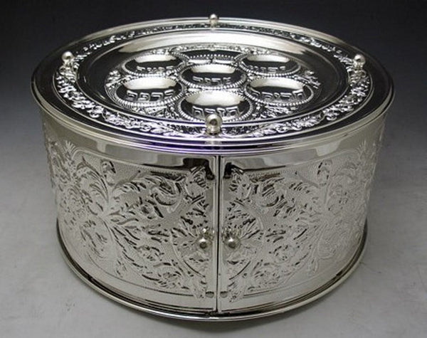 Seder Plate: 3 Tier Round With Sliding Doors Silver Plated
