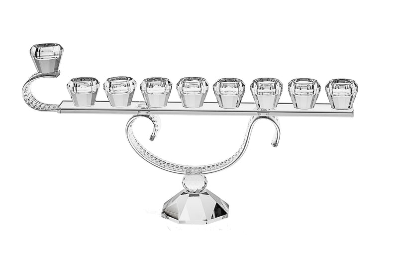 Chanukah Oil Menorah: Crystal Curved Design - 16"