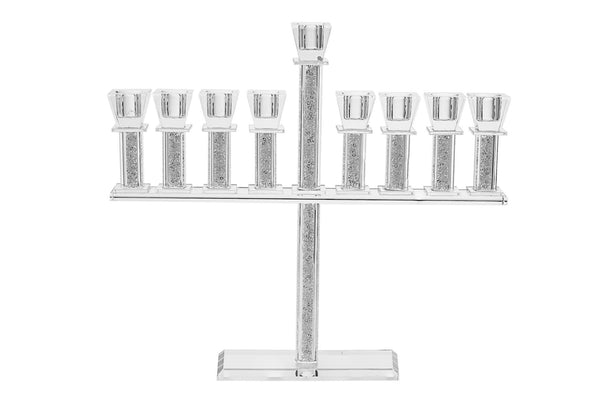 Chanukah Oil Menorah: Crystal Crushed Stone Design - 12"