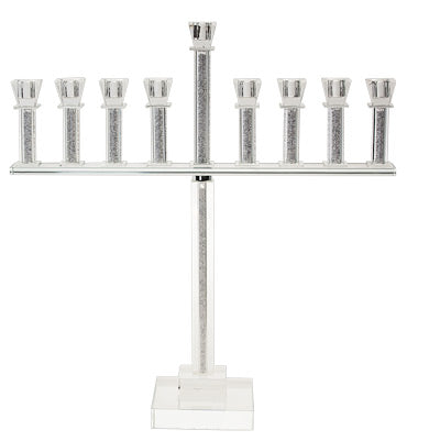 Chanukah Oil Menorah: Crystal Crushed Stone Design - 20"