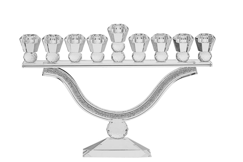 Chanukah Oil Menorah: Crystal Crushed Stone Design - 14"