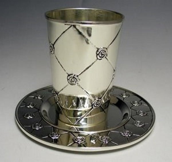 Kiddush Cup With Tray: Silver Plated Diamond