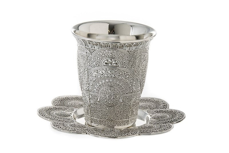 Kiddush Cup With Tray: Silver Plated Filigree