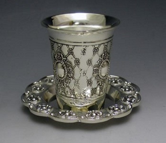 Kiddush Cup With Tray: Silver Plated