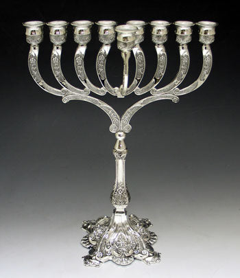 Chanukah Menorah: Silver Plated Filagree Design - 12"