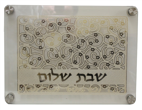 Challah Board: Lucite With Gold Art Floral Design