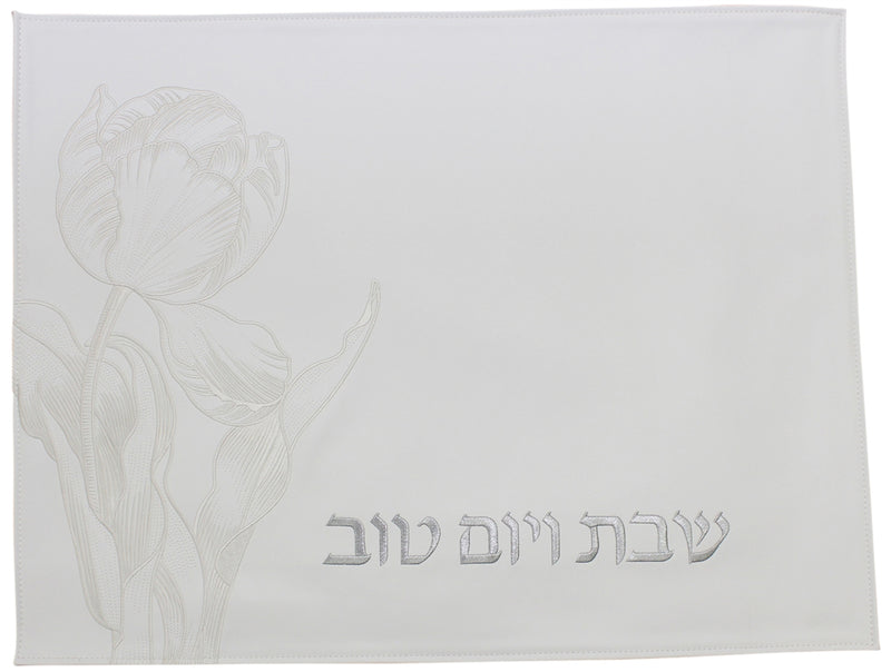Challah Cover: Vinyl Clear Rose Design - Silver