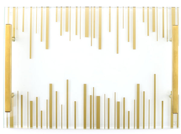 Challah Board: Lucite Gold Stripe Design with Glass Top