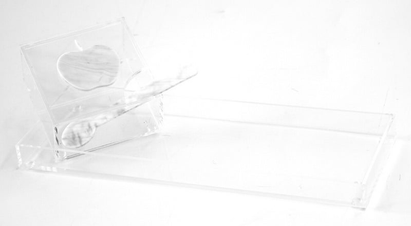 Honey Dish: Lucite With Apple Design And Tray + Spoon