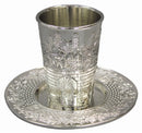 Kiddush Cup Silver Plate Jerusalem With Tray Nickel Plated