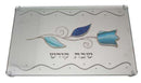 Shabbos Tray: Laser Cut Glass Tulip Design - Blue