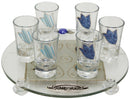 Shot Glasses & Tray: Glass Set of 6 Tulip Design - Blue