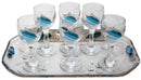 Shot Glasses & Tray: Glass Set of 6 Tulip Design - Blue