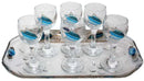 Shot Glasses & Tray: Glass Set of 6 Tulip Design - Blue