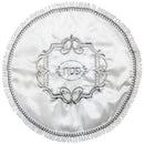 Matzah Cover: Round White Satin Silver Embroidery