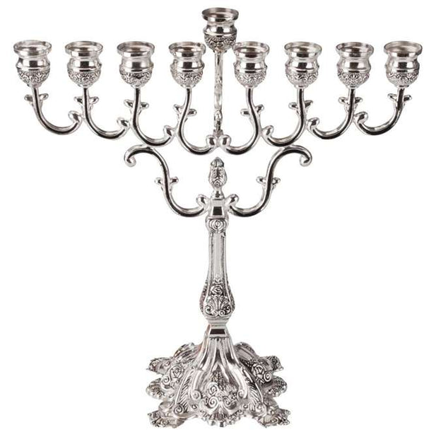 Chanukah Oil Menorah: Silver Plated - 10.5" x 11"