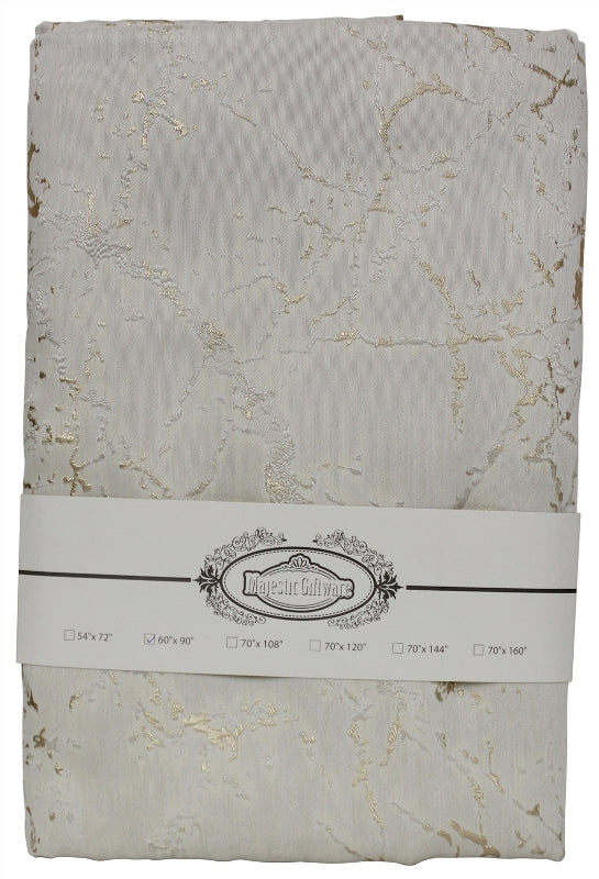 Jaquard Tablecloth: Includes 8 Napkins - Marble White/Gold