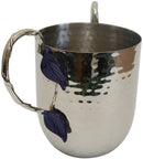Wash Cup: Stainless Steel Hammered Blue Leaf