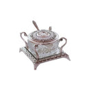 Honey Dish & Spoon: Crystal & Silver Plated Mirror Base