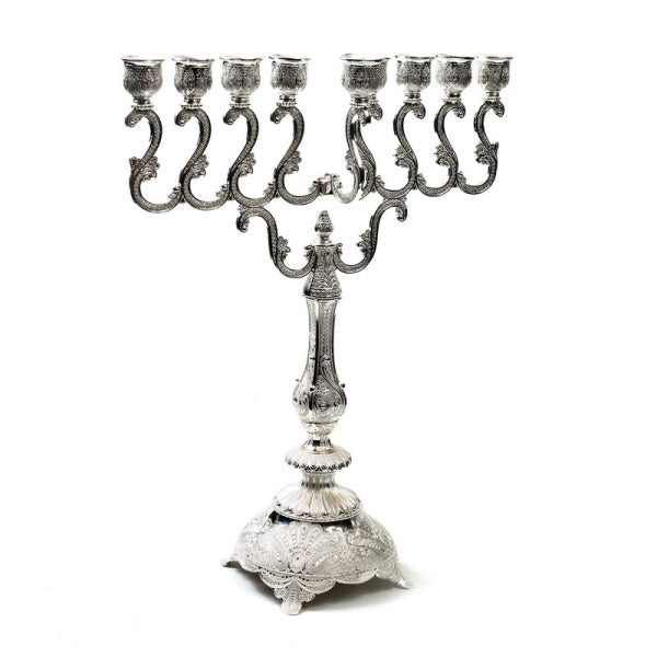 Chanukah Menorah: Silver Plated Filigree Design