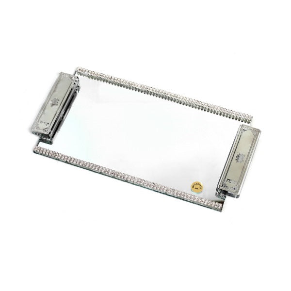 Candlestick Tray: Mirror With Silver Accented Handles And Stone Trim