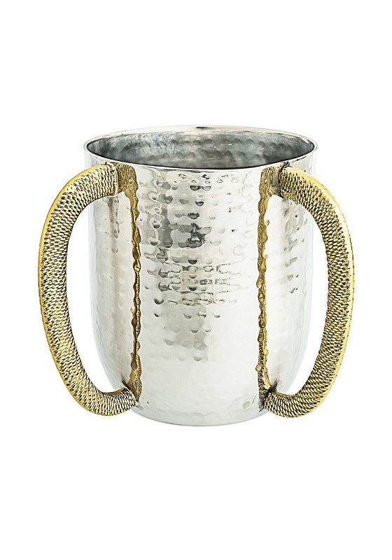 Wash Cup: Hammered With Jeweled - Handles Gold