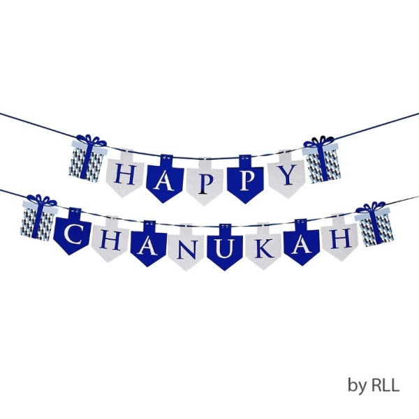 Happy Chanukah Banner Blue And Silver